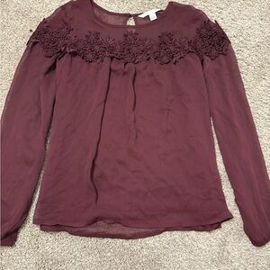 LC Lauren Conrad Burgundy Floral Accent Blouse